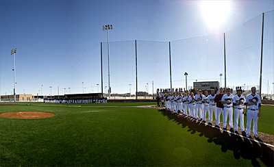 Buff Baseball players on the field at Wilder Park