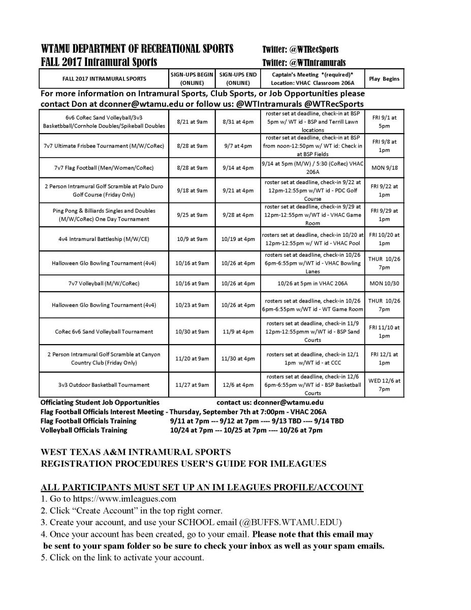 Fall 2017 Intramural Schedule