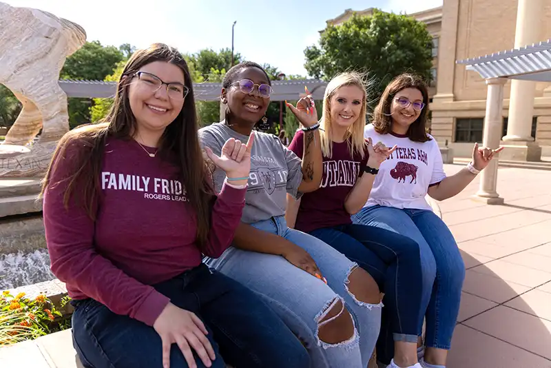 Students by the Old Main Fountain