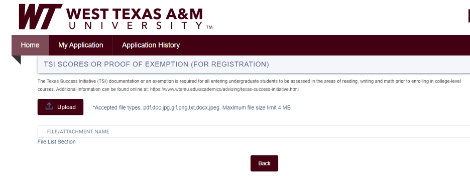 Submitting TSI Scores or Exemptions