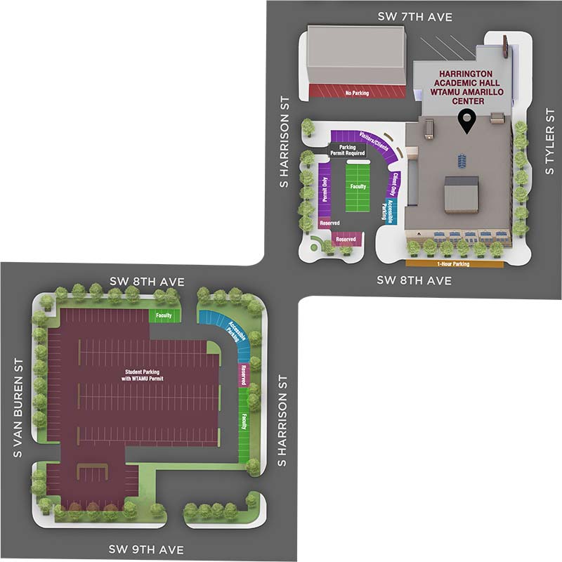 Harrington Academic Hall WTAMU Amarillo Center Parking Map