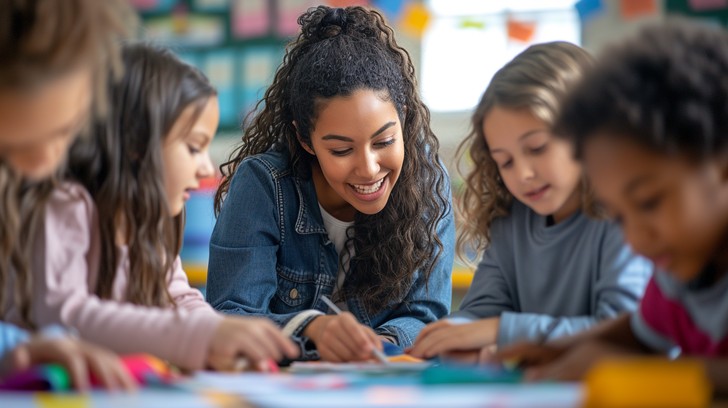 Teacher with students