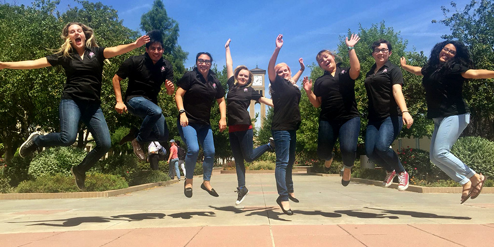 students jumping