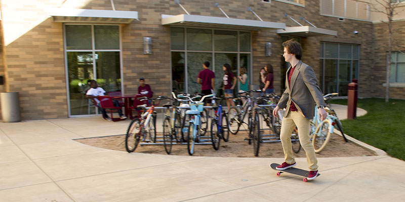 student on skateboard