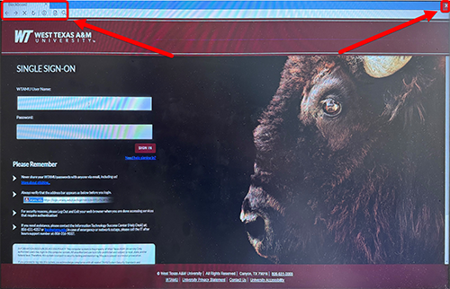 screenshot of the WTClass login page from within the LockDown browser indicating the limited tools options within the brower