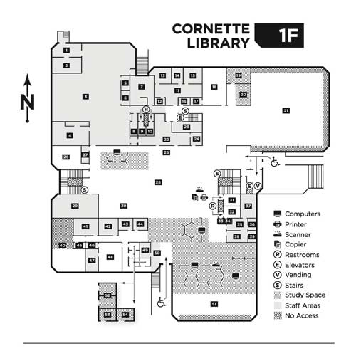 large map of Cornette Library first floor