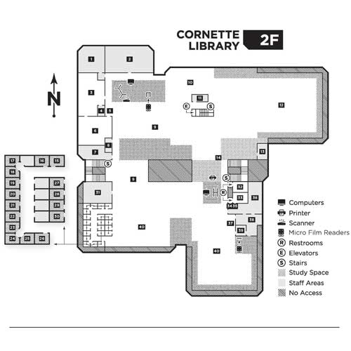 large map of Cornette Library second floor