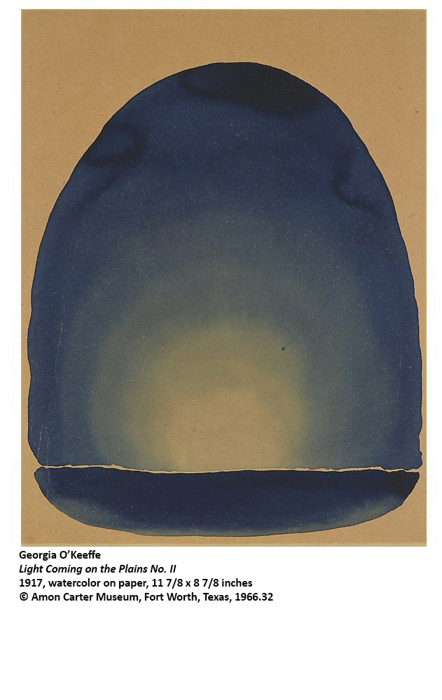 Light Coming on the Plains No. II. Abstract watercolor painting of sunrise with blue night transitions to white