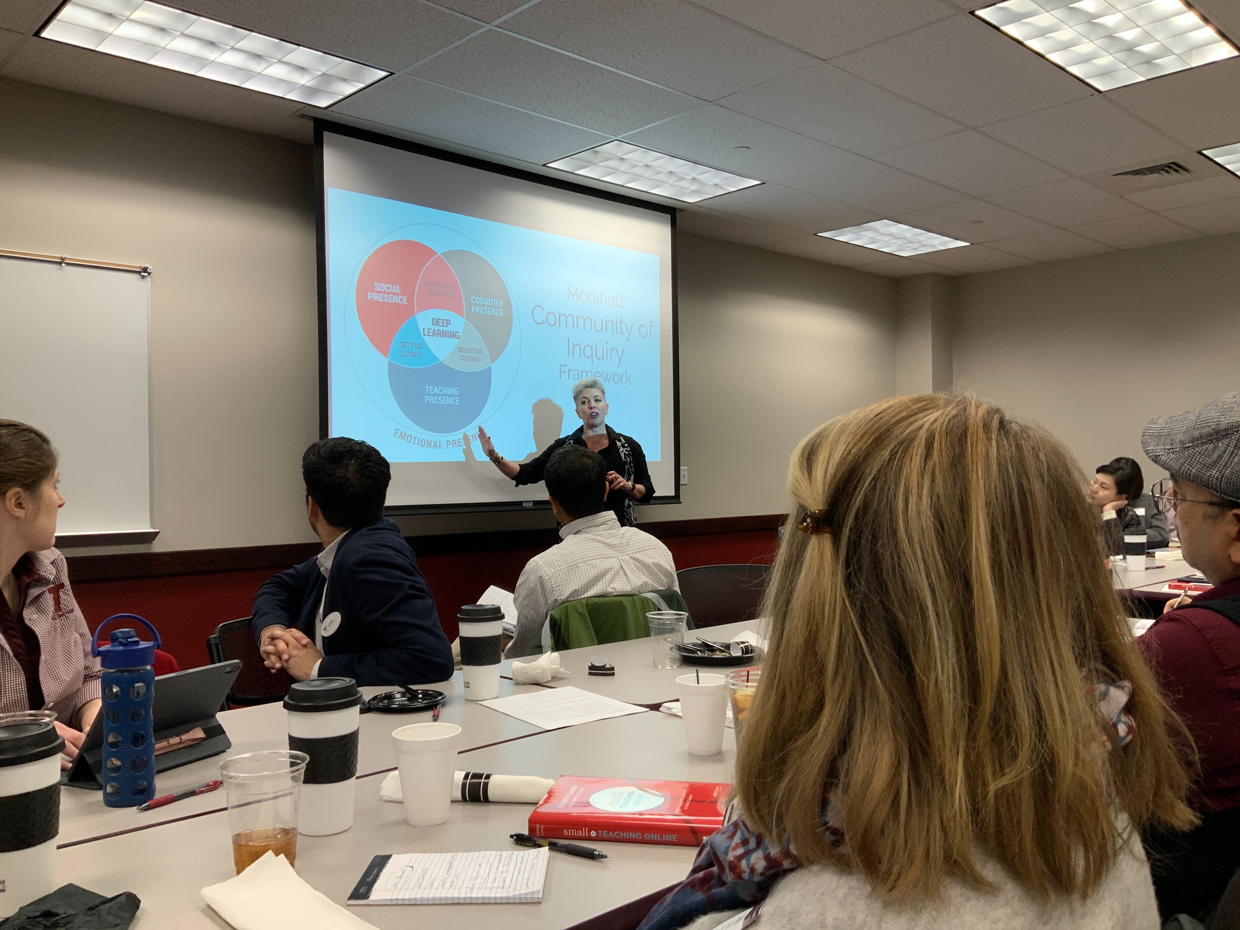 Flower Darby presents "Small Teaching Online: Practical Strategies to Enhance Learning in Online Environments" to WT faculty on Jan. 31.