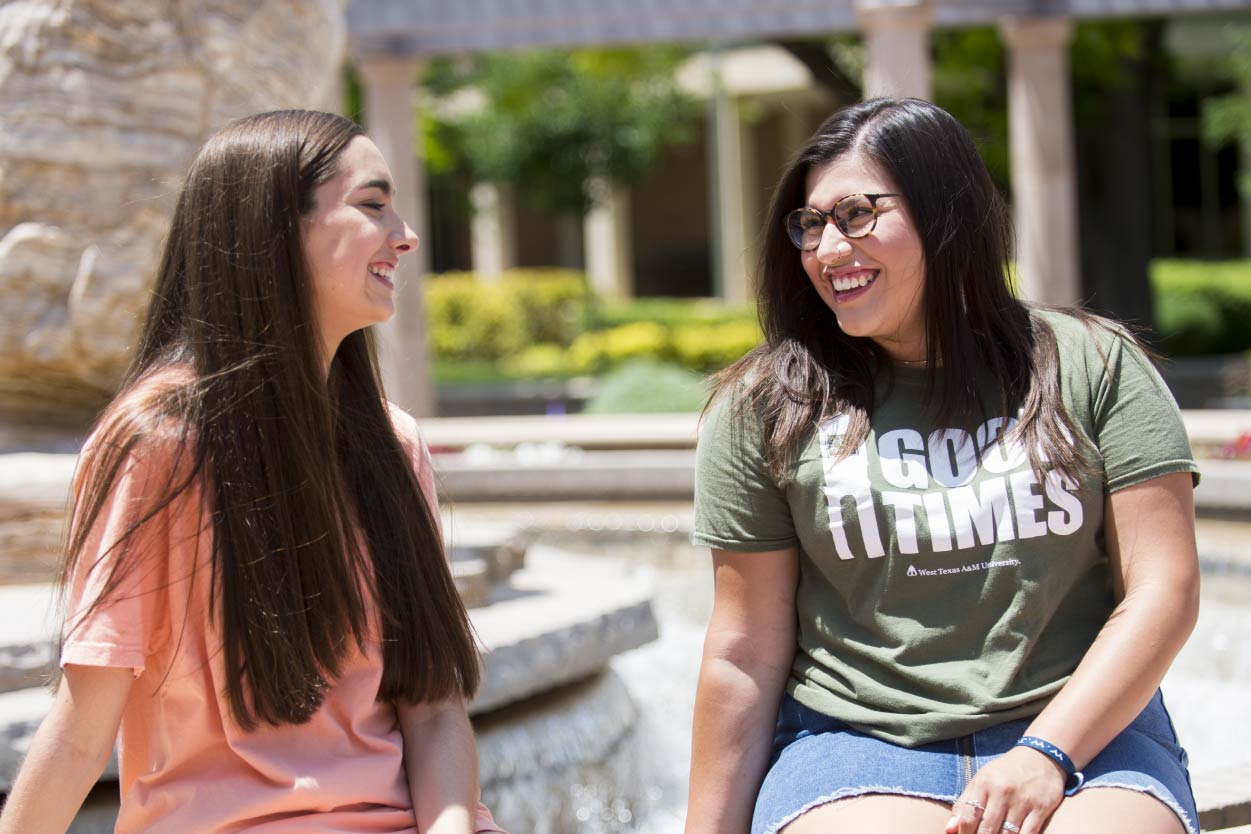 Students talking at Buffalo Fountain